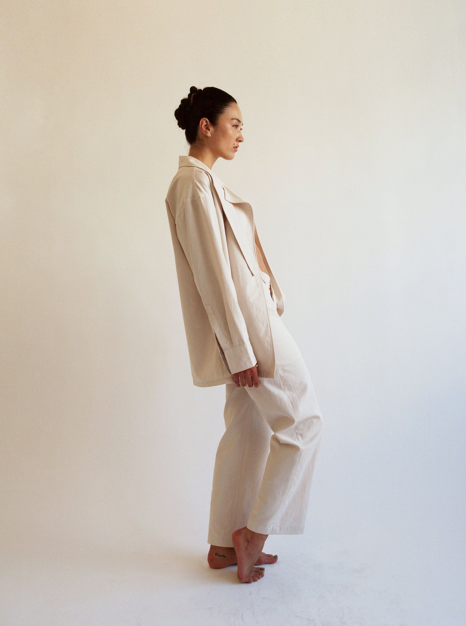 Asymmetrical Oversized Button Down In Cream